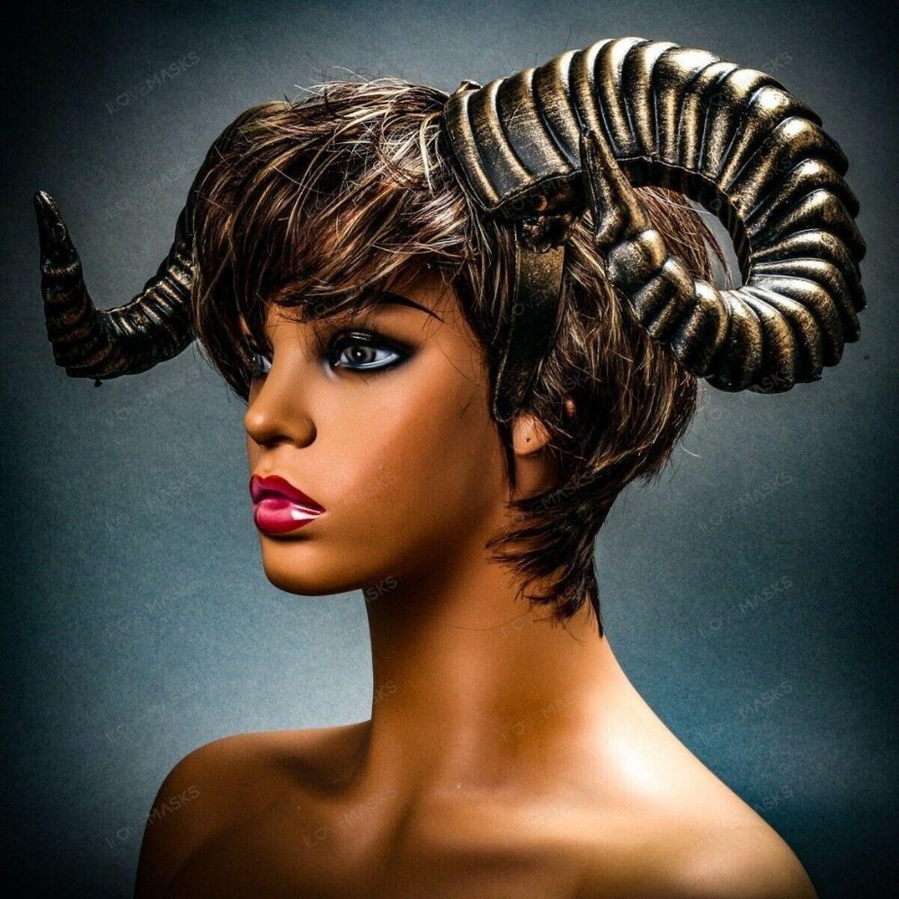 GOLD Ram Animal Large Horn Women Headband Costume Devil Horn Halloween Headgear